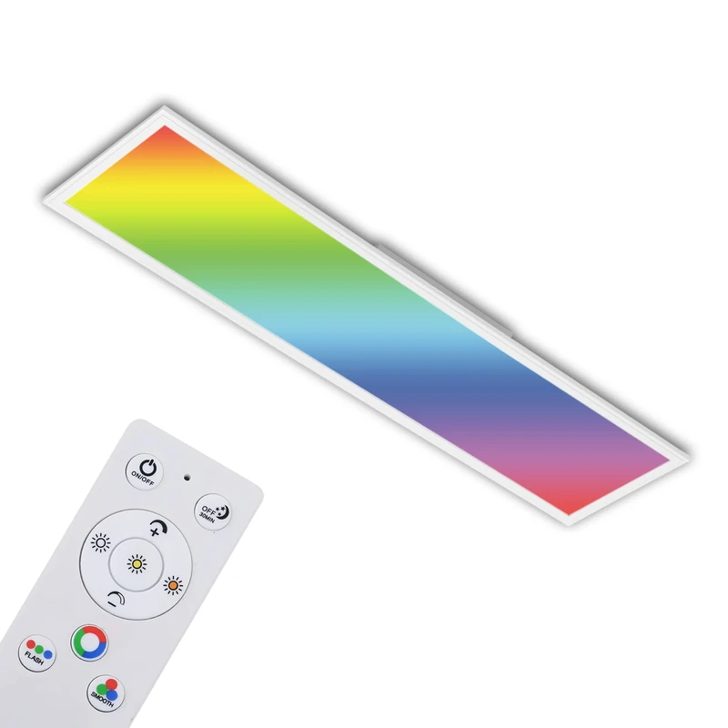 Briloner Leuchten 7154-016 Ultra Slim RGB CCT LED Panel, Rectangular Ceiling luminaire (119.5 x 29.5cm), White, Colour Temperature Control (3,000-6,500 Kelvin), dimmable, 4,100 lumens Light-Output, Plastic