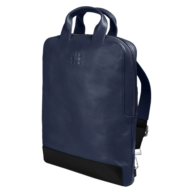 Moleskine Device Bag Classic Leather Collection, Vertical Leather PC Bag, PC Backpack for Laptop, Notebook, iPad, Computer up to 15'', Size 30 x 8.5 x 40 cm, Colour Sapphire Blue
