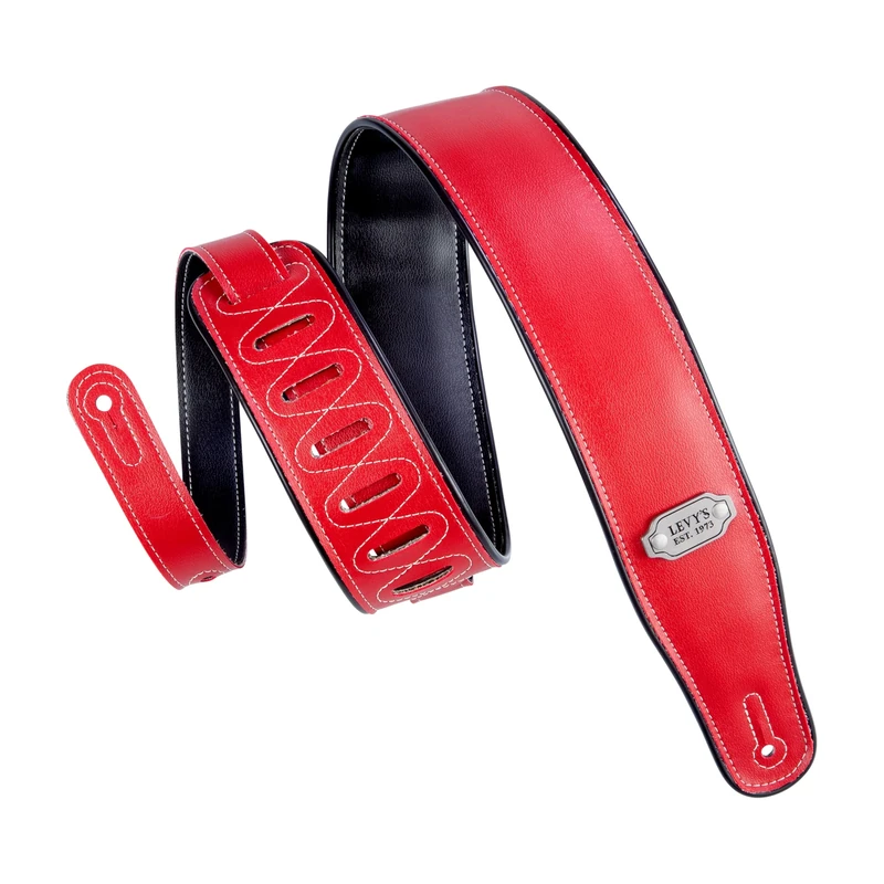 Levy's Leathers 2.75" Guitar Strap Reversible Vinyl Design, Red, and Black (M26VP- BLK)