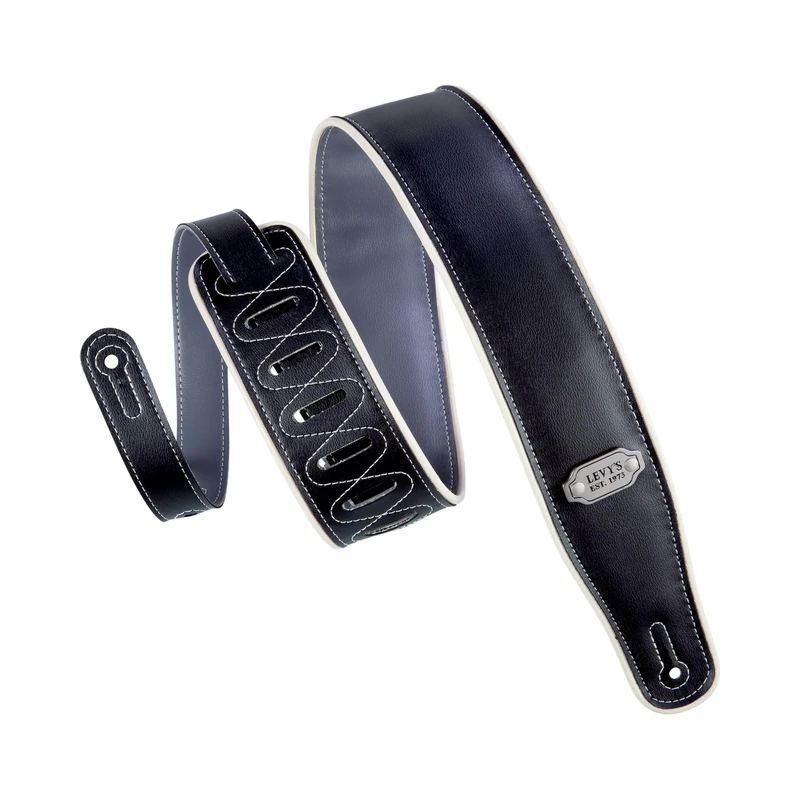Levy's Leathers 2.75" Guitar Strap Reversible Vinyl Design Black, Grey, and Cream (M26VCP-BLK_GRY