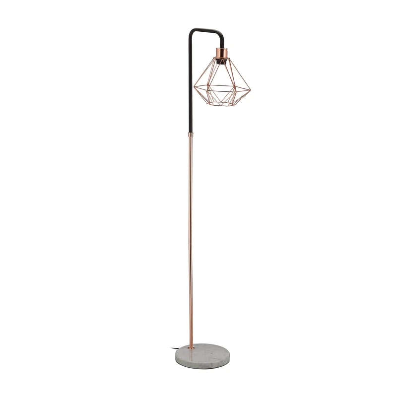 Relaxdays Floor Lamp, Diamond-Shaped Lampshades, Marble Base, Living Room, E27, HxWxD 149x24.5x29 cm, Copper/Black/White