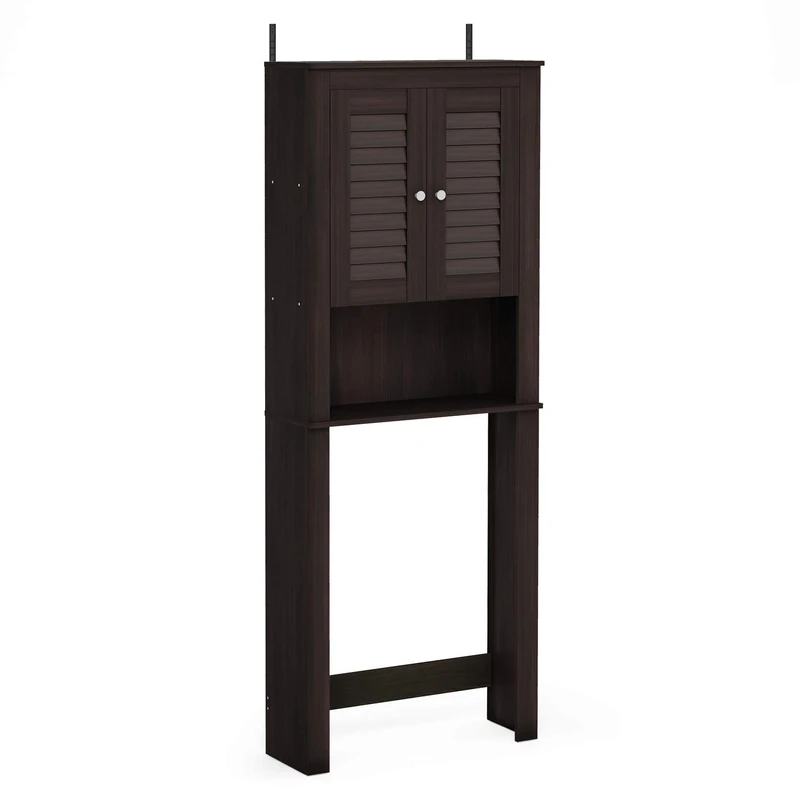Furinno INDO Over The Toilet Storage with Double Louver Doors, Bathroom Storage Cabinet, Bathroom Shelf, Space Saving Over The Toilet Organizer, Espresso