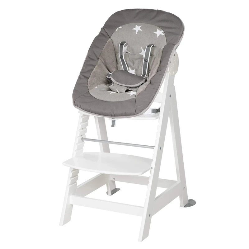 roba Born Up Baby High Chair Set + Newborn Attachment Little Stars - High Chair with Reclining Function - Children's Chair from Birth - White Wood