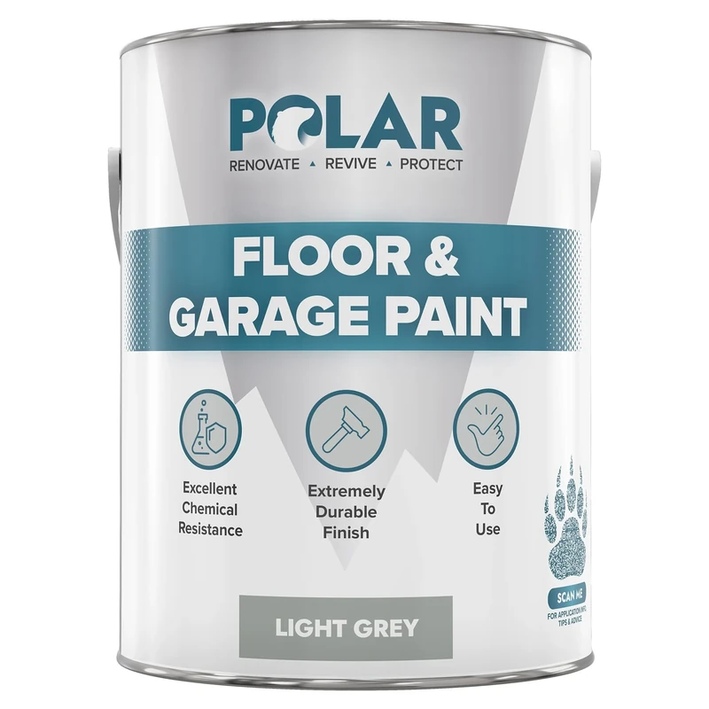 Polar Floor & Garage Paint - Hard Wearing Concrete Floor Paint & Slip Resistant Finish - Interior Use - Light Grey - 5L