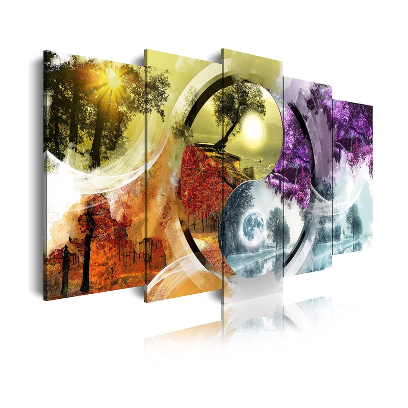 DekoArte 460 - Modern Picture, Digitised Art Print | Decorative Picture for Salon or Dorm | Style Landscape Yin Yang Four Seasons | 5 Pieces 150 x 80 cm - Image 1