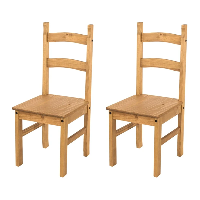 Home Source Solid Pine Wood Pair of Dining Chairs, Kitchen Dining Furniture, Waxed Finish