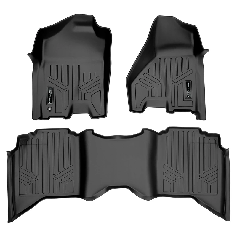 SMARTLINER Floor Mats 2 Row Liner Set Black for 2009-2012 Dodge Ram 1500/2010-2012 2500/3500 Crew Cab (4 Full Size Doors)