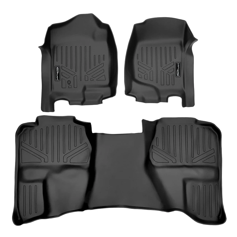 SMARTLINER Custom Fit Floor Mats 2 Row Liner Set Black for 2007-2013 Silverado/Sierra 1500/2500/3500 HD Extended Cab
