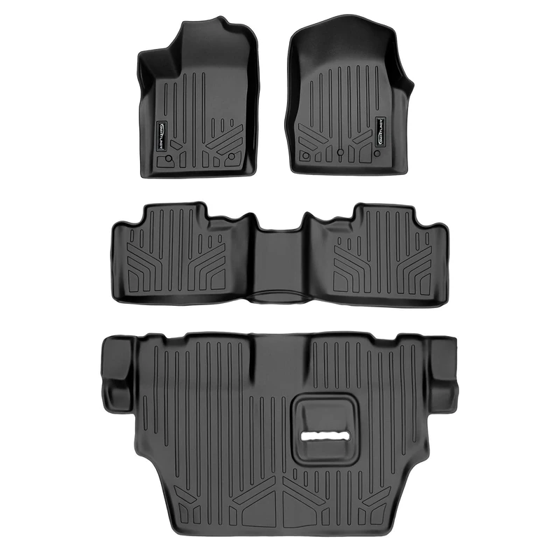 SMARTLINER Floor Mats 3 Row Liner Set Black for 2013-16 Dodge Durango with Front Row Dual Floor Hooks and 2nd Row Bench Seat
