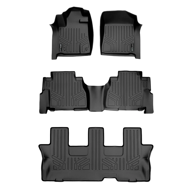 SMARTLINER Custom Fit Floor Mats 3 Row Liner Set Black for 2008-2011 Toyota Sequoia with Bench Seats