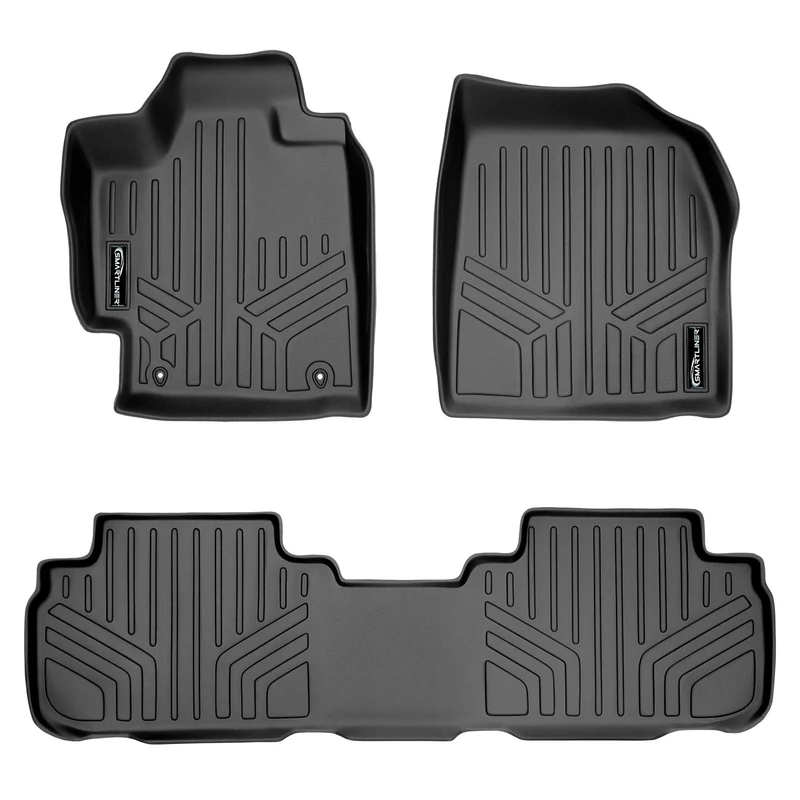 SMARTLINER Custom Fit Floor Mats 2 Row Liner Set Black for 2008-2013 Toyota Highlander Non Hybrid