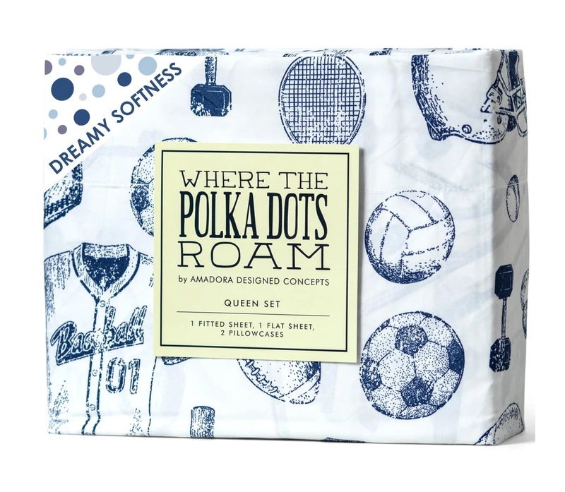 Kids Sports Bedding Set Full Size, Super Soft Baseball, Football, Soccer Themed Bedsheets for Teens and Children, Wrinkle Resistant Premium Flat and Fitted Sheets for Boys and Girls Sports Room Décor