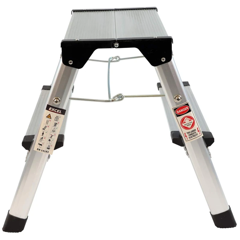 Excel Aluminium Stool Ladder 2 Tread Heavy Duty Folding Hop Up 350mm x 400mm, Silver