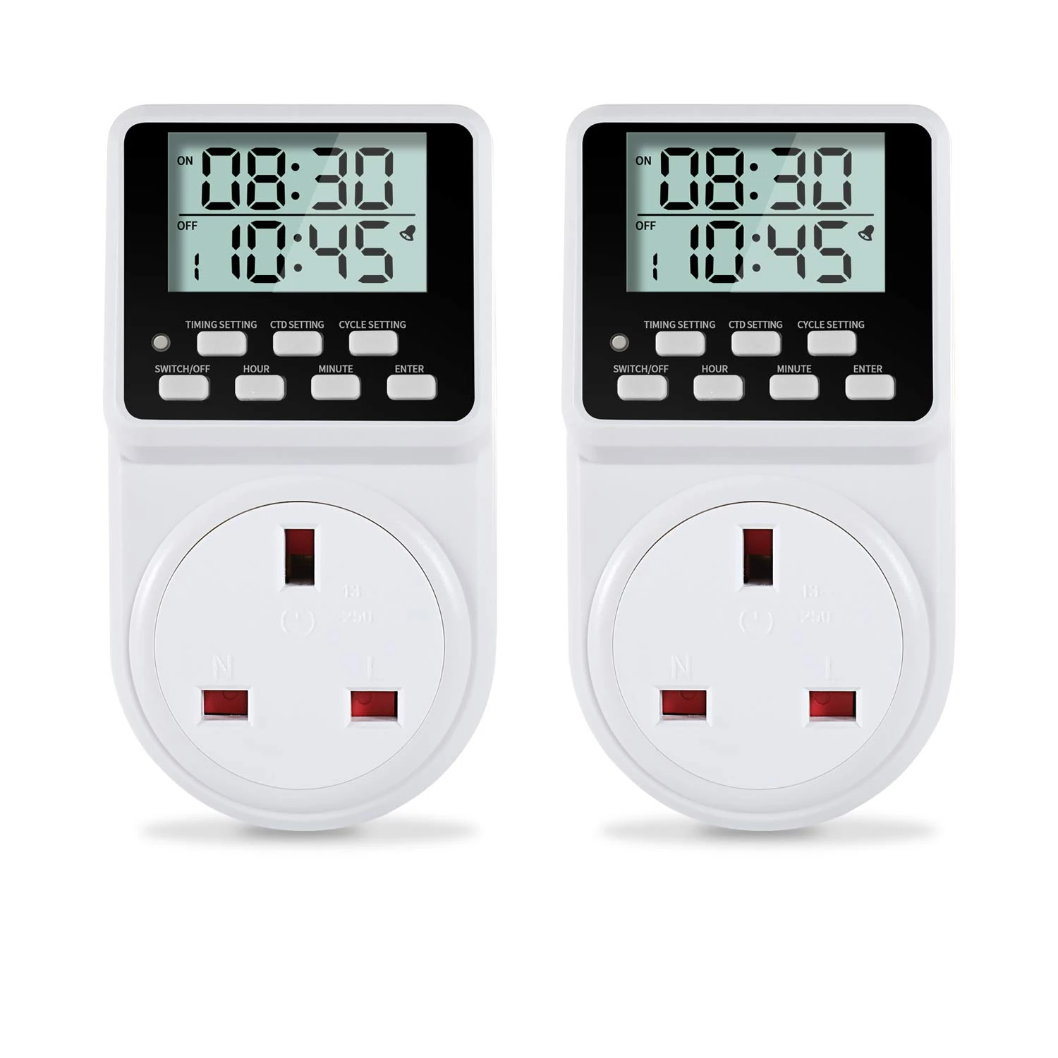 ORIDGET 24 Hour Digital Electric Timer Plug Socket UK with On-Off Repeat Cycle Timer, Daily Program and Countdown for Lights and Home Appliances, 13A / 240V (2 Products in One Packing Box)