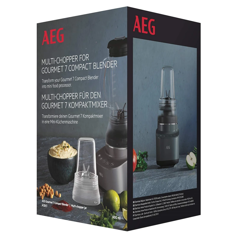 AEG ACBC1 (Multi Chopper for Gourmet 7 Compact Blender, Chopping Vegetables, Fruits, Nuts and More, Universal, Easy Cleaning, Dishwasher Safe, Black), Glass