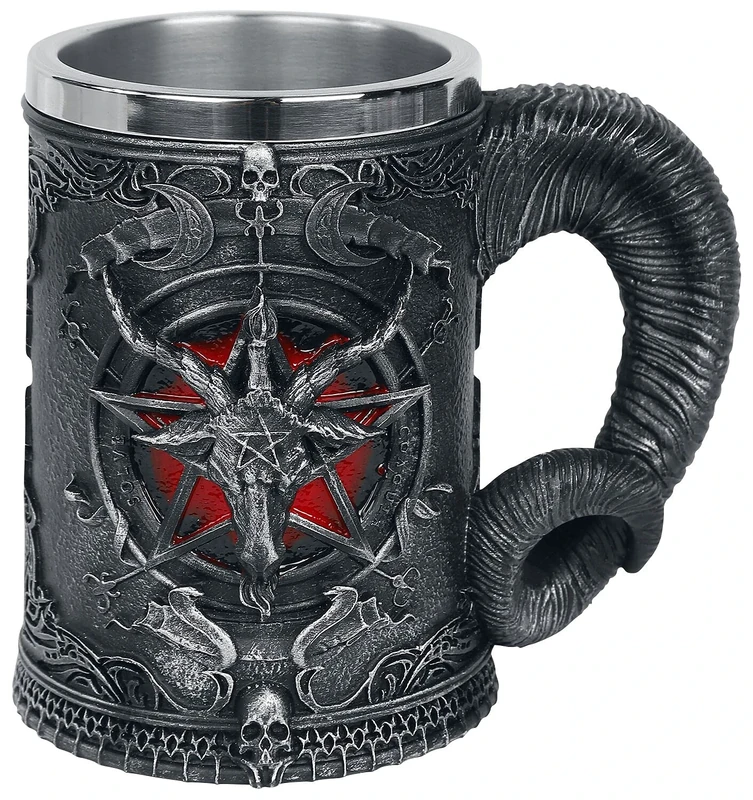 Nemesis Now Baphomet Tankard 16.5cm, Resin w/Stainless Steel, Black, Baphomet Head Beer Mug, Sabbatic Goat Beer Mug, Includes Stainless Steel Insert, Cast in The Finest Resin, Expertly Hand-Painted