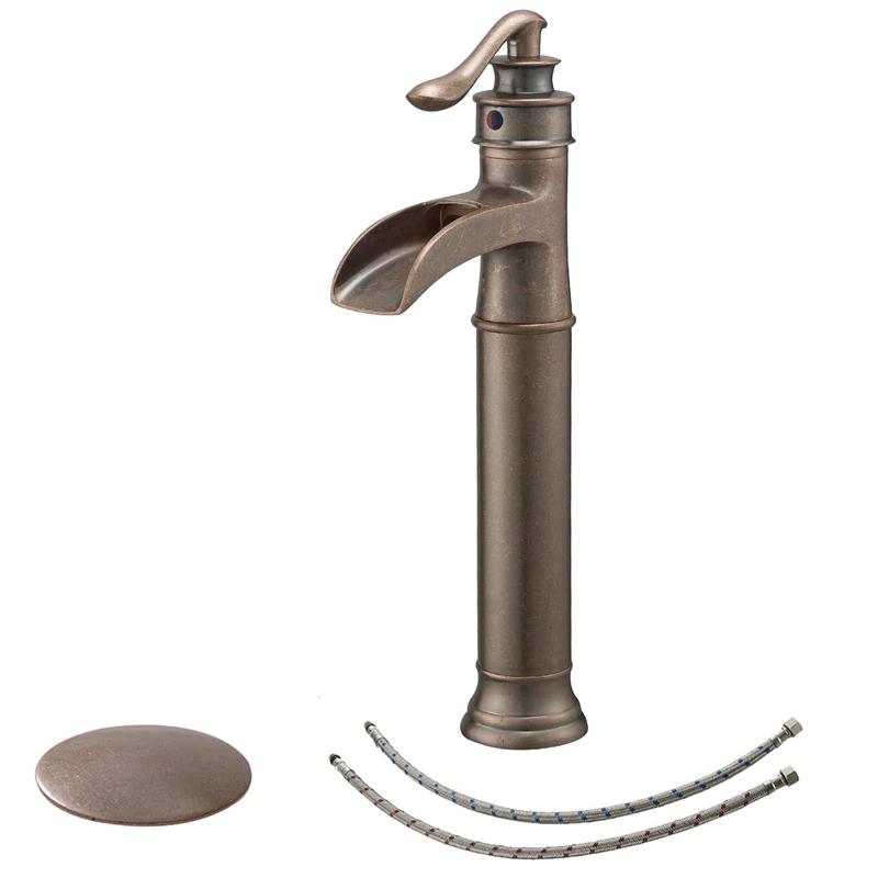 BWE Vessel Sink Faucet Waterfall Antique Copper Single Hole Single Handle