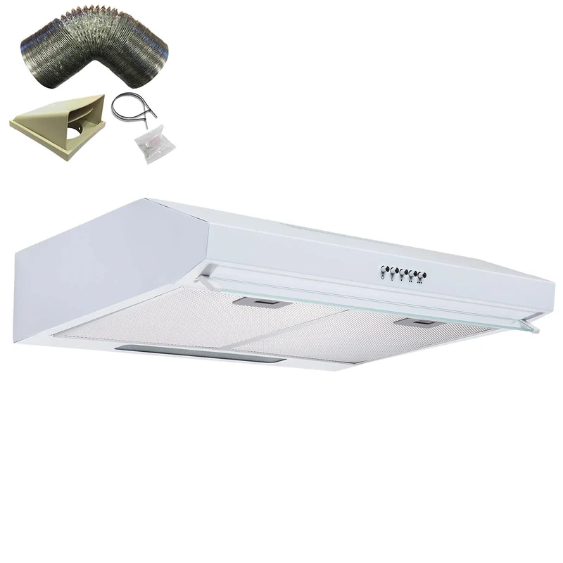 SIA VSR60WH 60cm White Visor Cooker Hood Kitchen Extractor Fan & 1m Ducting Kit