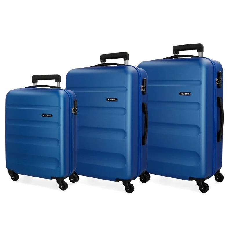 Roll Road Flex Blue Luggage Set 55/65/75 cm Rigid ABS Combination Lock 182 Litre 4 Wheels Hand Luggage