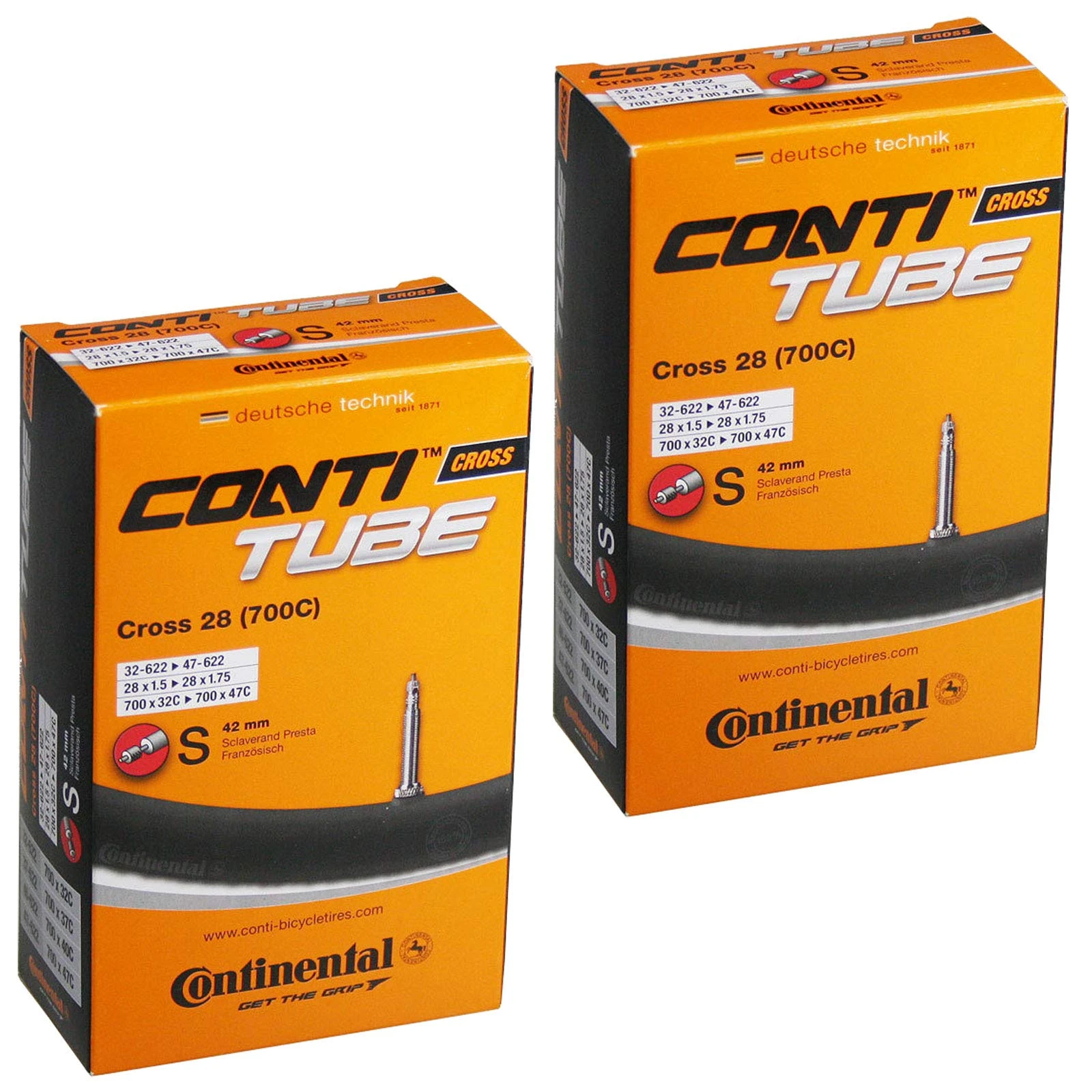 Continental Cross 28 700 x 32-42c Bike Inner Tubes - Presta 42mm Valve (Pair)