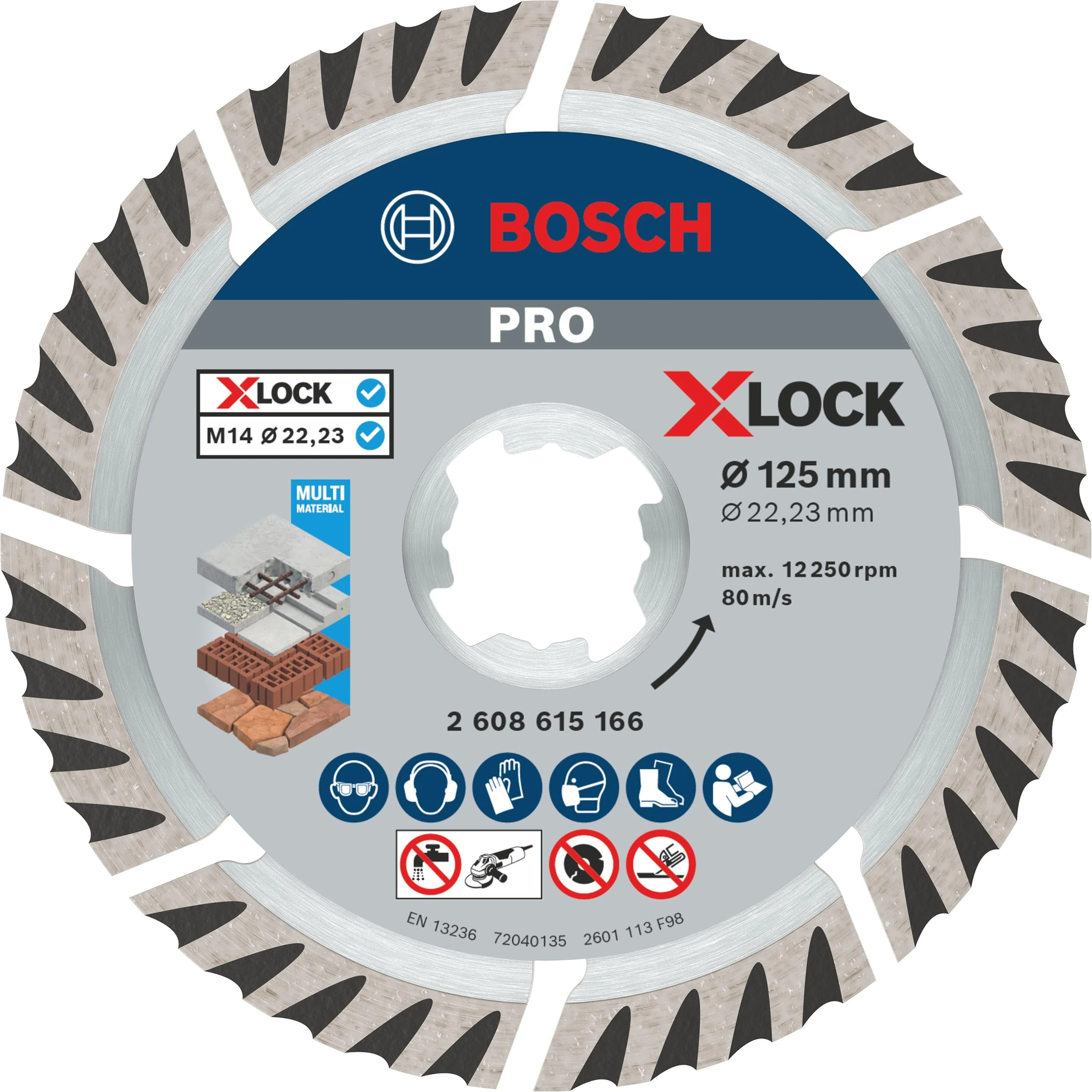 Bosch 1x PRO Multi Material Diamond Cutting Disc for X-Lock and for Small Angle Grinders (for Concrete, Reinforced concrete, Ø 125 mm, Professional Accessory Small Angle Grinder)