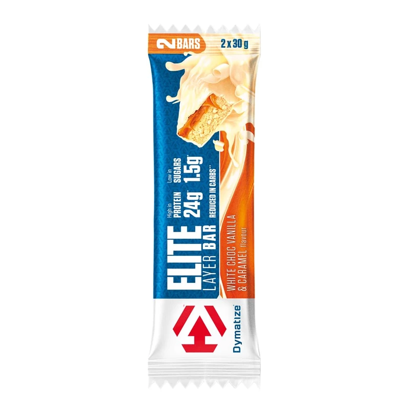 Dymatize Elite Layer Bar White Choc Vanilla & Caramel 18x(2x30g) - High Protein Low Sugar Bar - Image 1