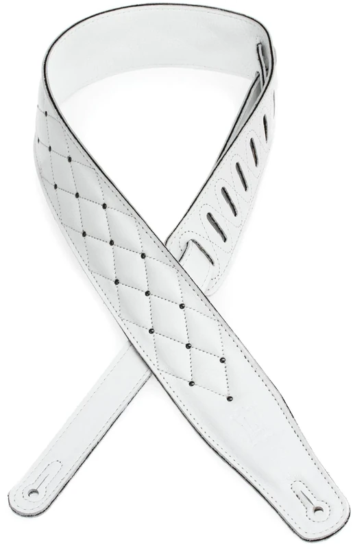 Levy's Leathers 2.5" Garment Leather Guitar Strap Tufted Design; White and Silver (MG26DS-WHT_ABK)