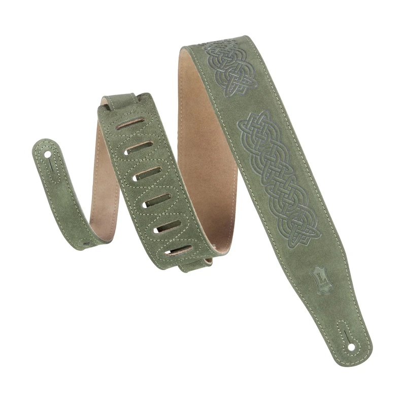 Levy's Leathers 2.5" Suede Leather Guitar Strap Celtic Knot Emboss Design; Green MS26CK-GRN - Image 1