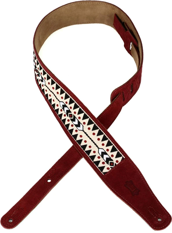 Levy's Leathers 2.5" Suede Leather Guitar Strap Embellish Suede Design; Burgundy, Black, and Tan (MSJ26-BRG)