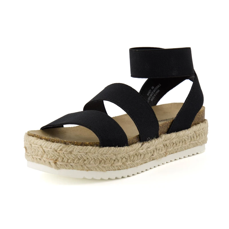 CUSHIONAIRE Women's Mandy Cork Espadrille Wedge Sandal, Black 6 UK - Image 1