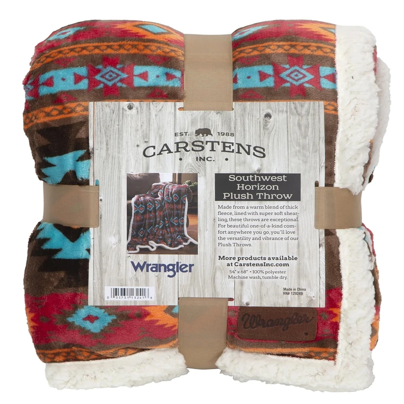 CARSTENS, INC. Wrangler Ultra Premium Super Soft Plush Sherpa Fleece Oversized Throw Blanket 54" x 68", Southwest Horizon