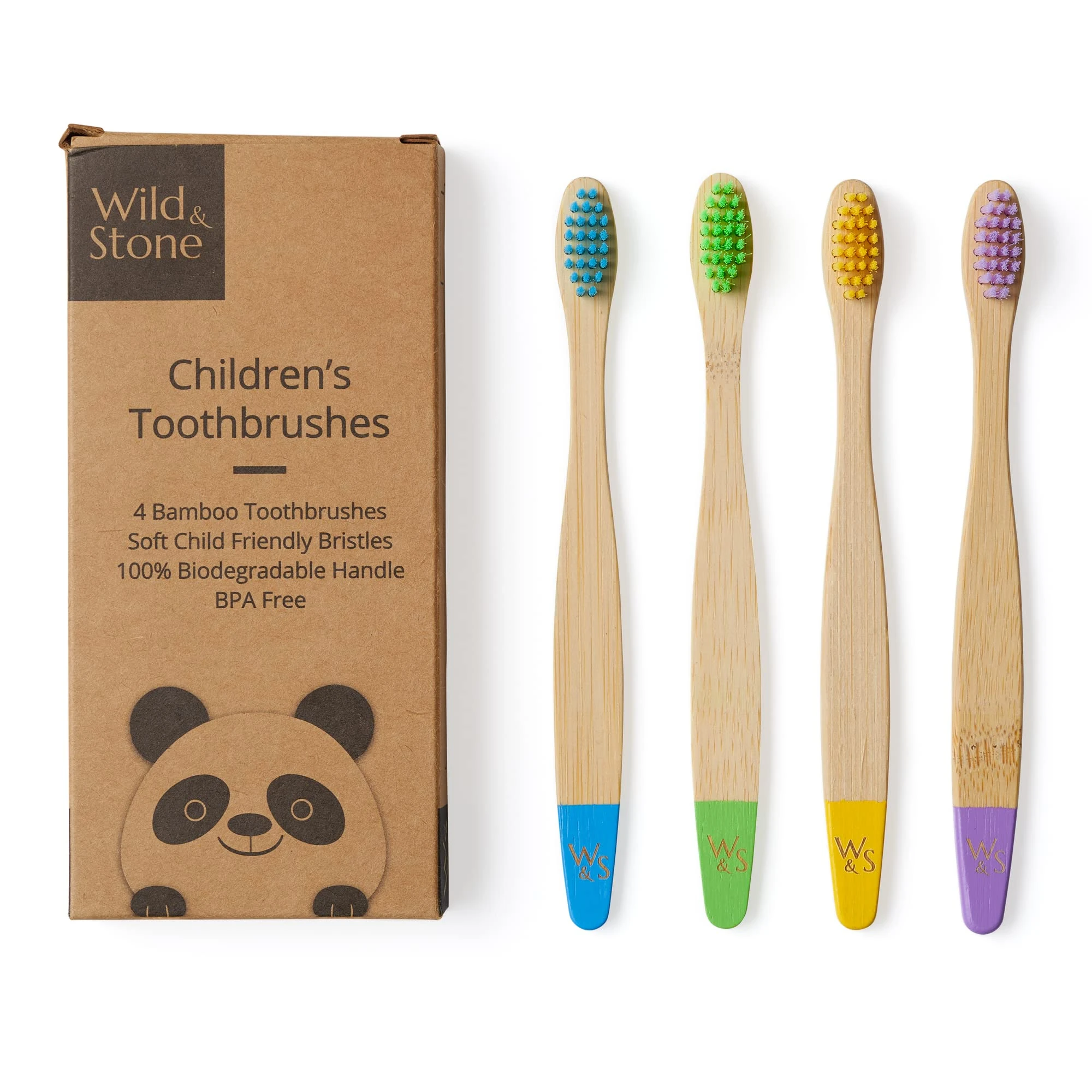 Wild & Stone | Organic Children's Bamboo Toothbrush | 4 Pack | Soft Fibre Bristles | 100% Biodegradable Handle | BPA Free | Vegan Eco Friendly Kids Toothbrushes (Multicolour)