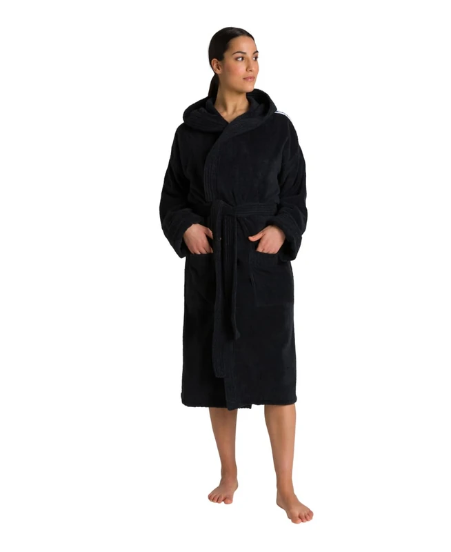 Arena Unisex Adults Cotton Bathrobe with Hood and Pockets, Black, Small