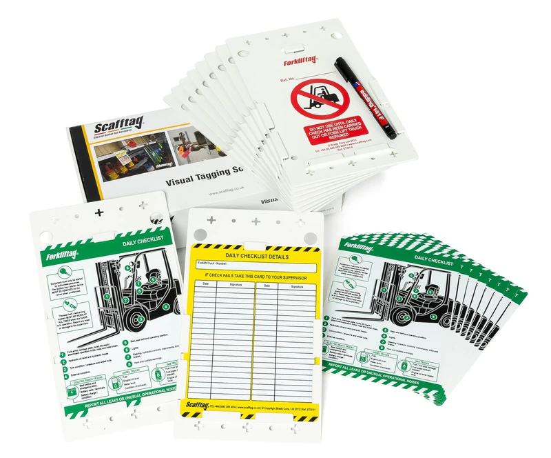 Scafftag by Brady Forklifttag Kit – Complete Forklift Inspection System with 10 Holders, 10 Status Inserts & Pen for Pre-Shift Safety Compliance - Forklift Safety Tag