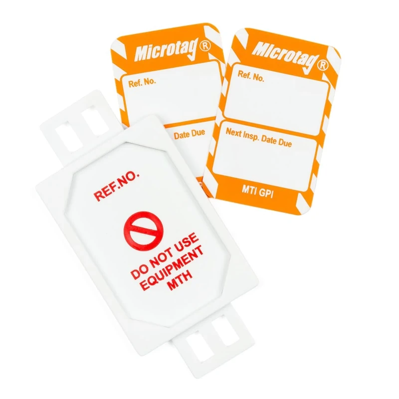 Scafftag by Brady Microtag Kit – Compact Equipment Inspection Tags "Next Inspection Date Due", Includes 20 Holders, 20 Double-Sided Inserts, and Pen for Workplace Safety Compliance – White on Orange