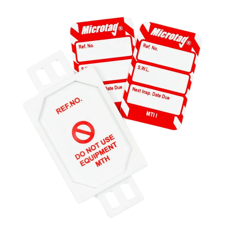 Scafftag by Brady Microtag Kit – Compact Equipment Inspection Tags Safe Working Load, Includes 20 Holders, 20 Double-Sided Inserts, and Pen for Workplace Safety Compliance – White on Red