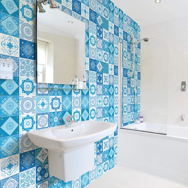 Ambiance Sticker Self-Adhesive Decorative Wall Decal Cement Tile for Bathroom and Kitchen Asfodelo - Pack of 24 Stickers of 20 x 20 cm - Image 1