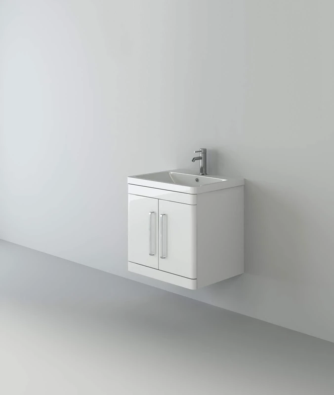 VeeBath ORI-WH60-WH Ceti Wall Mounted Hung Double Door Vanity Basin Cabinet Furniture Unit & Polymarble Sink-600mm, White - Image 1