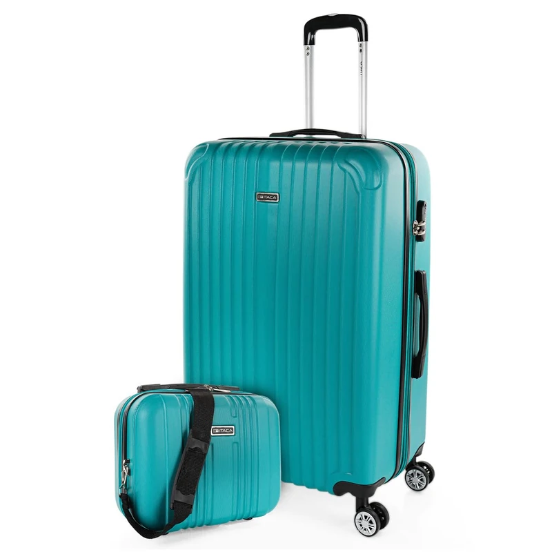 ITACA - Set 2 Suitcases and Beauty case 4 Wheels ABS. Rigid and Lightweight. Padlock. Extensible. Small + Large + Beauty Case, Tangarine