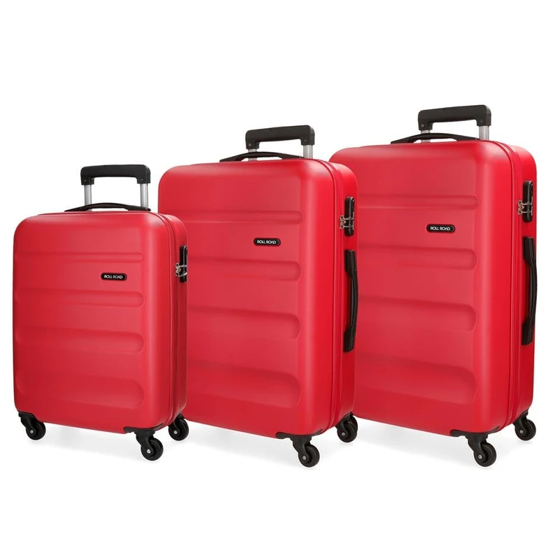 Roll Road Flex Red Luggage Set 55/65/75 cm Rigid ABS Combination Lock 182 Litre 4 Wheels Hand Luggage