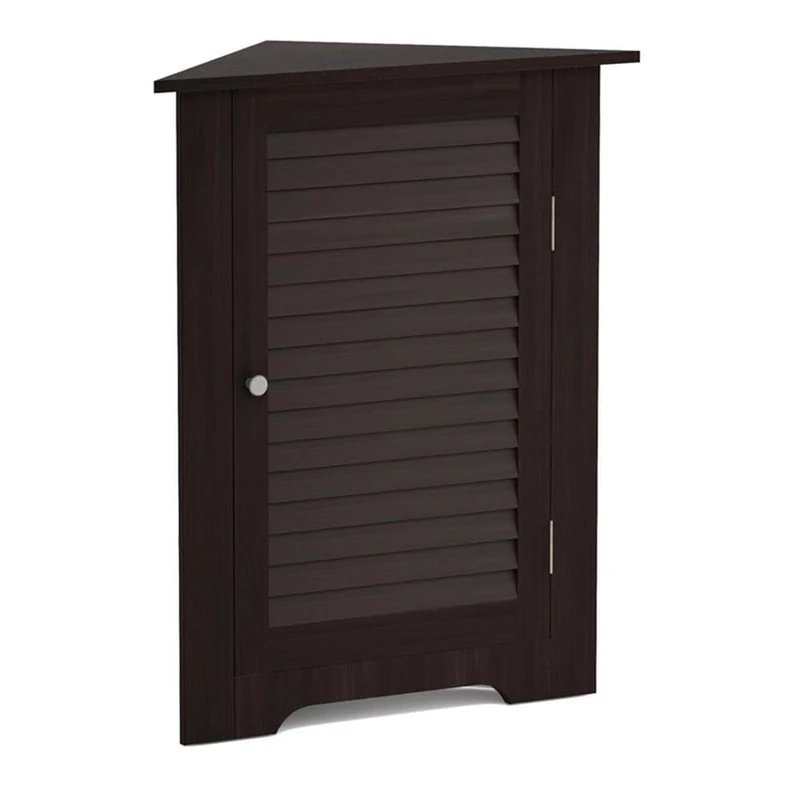 Furinno INDO Storage Cabinet, Corner Cabinet, Storage Shelf, Bathroom Cabinet, with Louver Door, for Organization and Storage, Bathroom, Entryway, Living Room, Espresso - Image 1