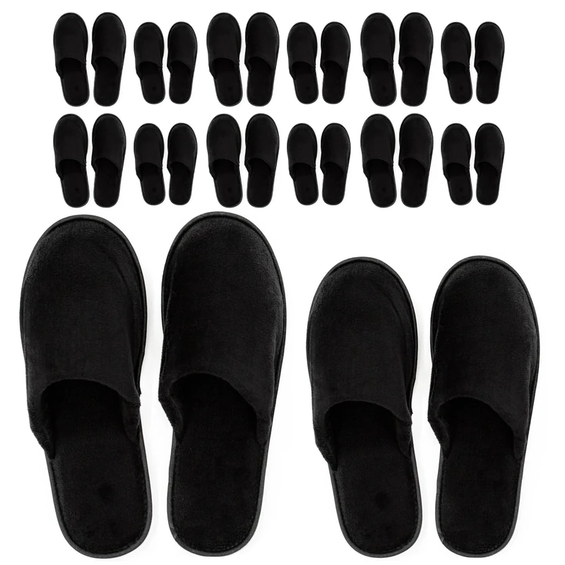 Modlux Spa Slippers - 12 Pairs (6L & 6M) of Sized Cotton Velvet Closed Toe Spa Slippers with Travel Bags, Comfortable and Non-Slip - Perfect For Home, Hotel or Commercial Use