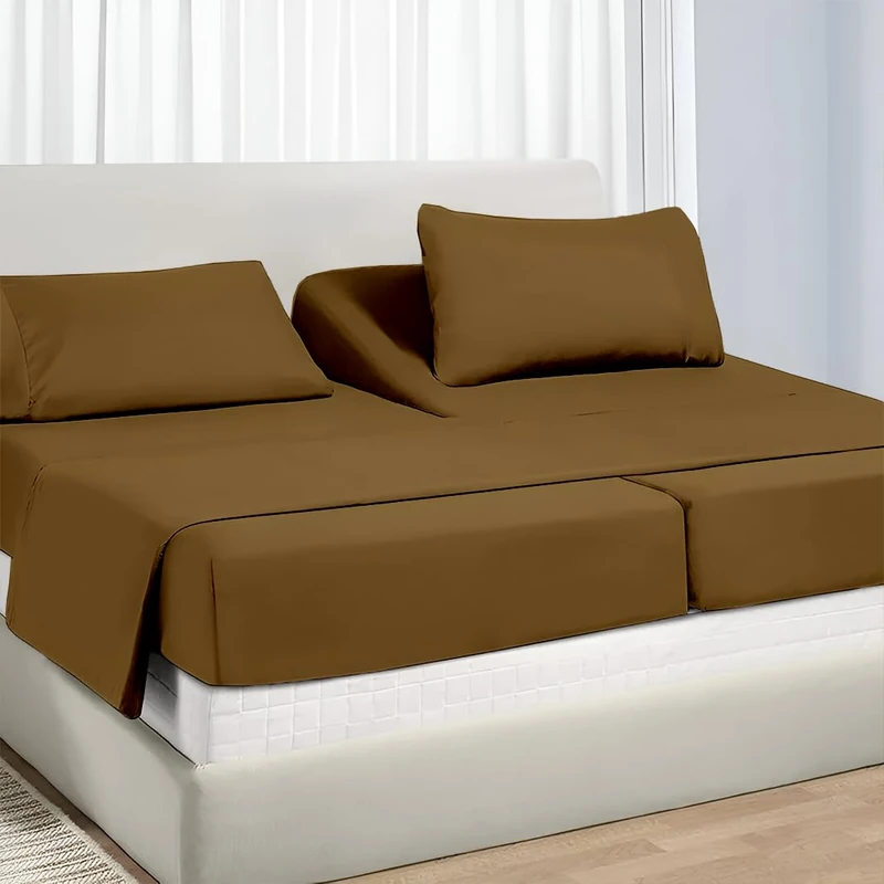 Split King Sheet Sets for Adjustable Beds Deep Pocket, Twin XL Fitted Sheet Sets for Adjustable Bed Split King 100% Extra Long Staple Cotton Deep Pocket Sheets 10-18 Inches Taupe Solid