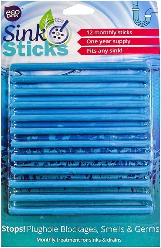 Eco Barn Sink Stick | Plughole Sticks | Drain Unblocker & Sanitation. Sticks for Bathroom & Kitchens, Drain Cleaner & Deodoriser, Prevent Hair Blockages Forming | Pack of 12 Sticks, 1 Year Supply