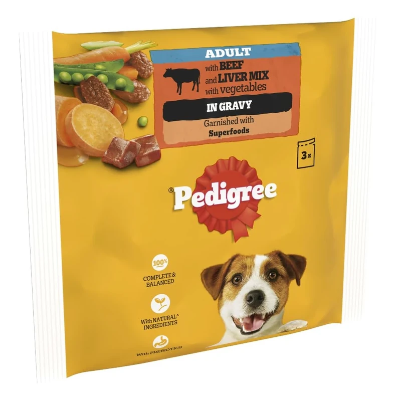 Pedigree Dog Food Pouches with Beef and Vegetable in Gravy, 3 x 100 g (Pack of 14)