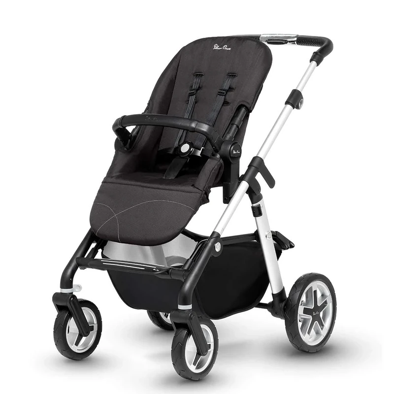 Silver Cross Pioneer Baby Pram and Pushchair, Satin Silver Chassis, Seat Unit and Carrycot, From Birth to 25 kg, With Accessories