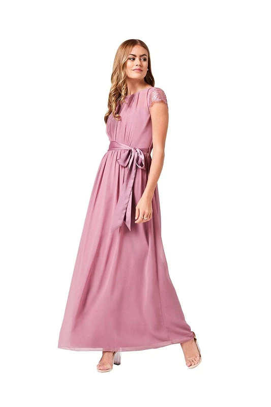 Little Mistress Women's Phoebe Lace Sleeve Maxi Dress Party, Pink (Canyon Rose 001), (Size:10)