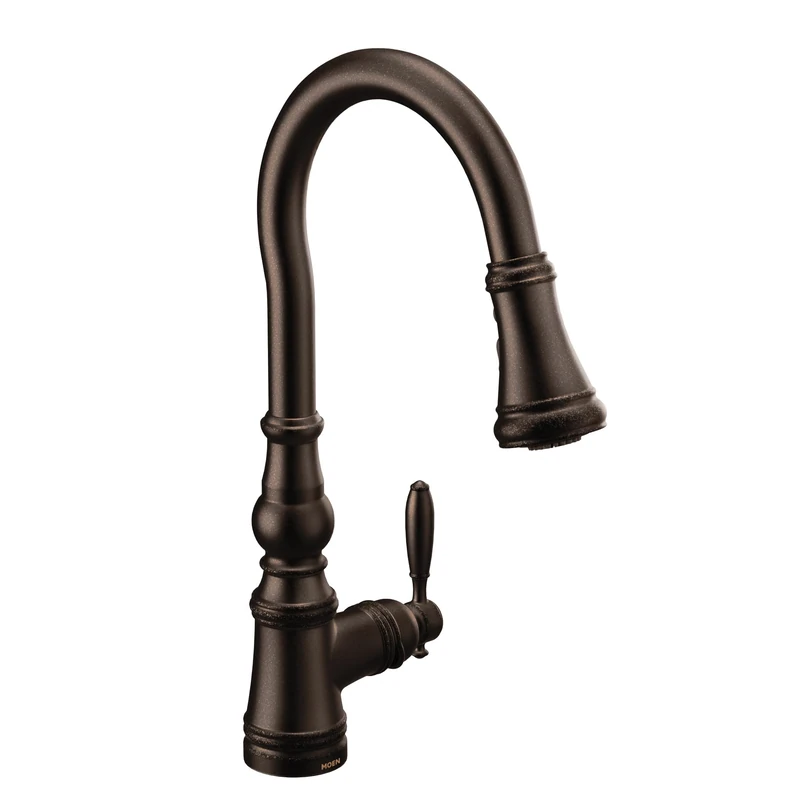 Moen S73004ORB Weymouth Shepherd's Hook Pulldown Kitchen Faucet Featuring Metal Wand with Power Boost, Oil Rubbed Bronze