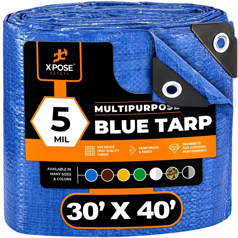 Better Blue Poly Tarp 30' x 40' - Multipurpose Protective Cover - Lightweight, Durable, Waterproof, Weather Proof - 5 Mil Thick Polyethylene - by Xpose Safety