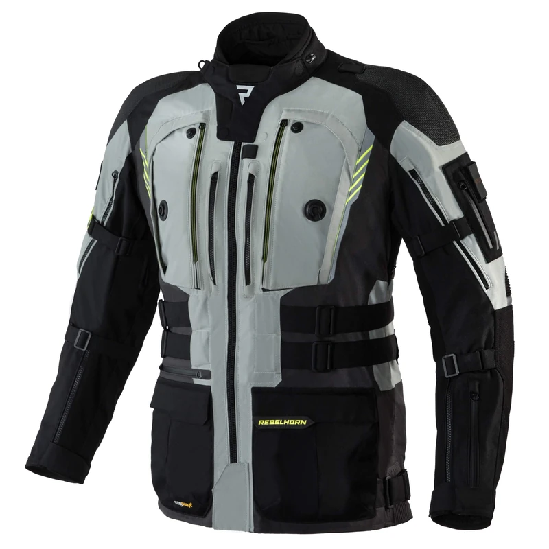 REBELHORN Patrol Motorcycle Tour Jacket Durable Materials Cordura Hitena Superfabric CE-Level 2 Shoulder Elbows Protectos Sympatex Membrane Ventilation Reflective Elements Pockets, L